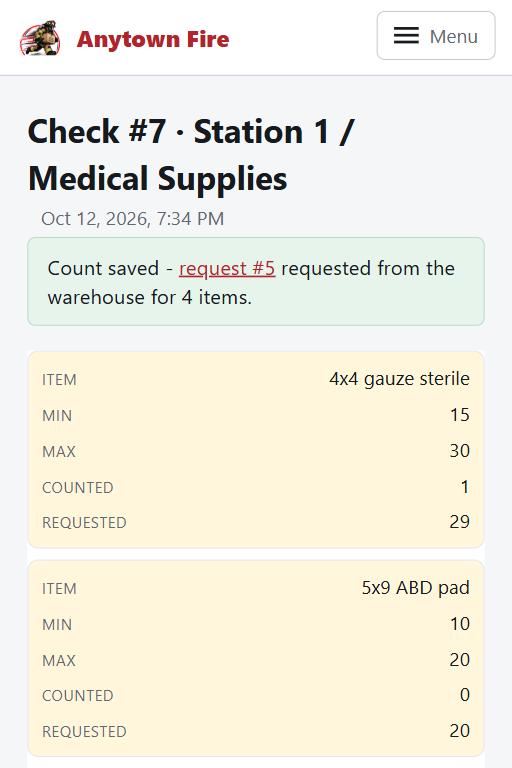 The saved count on a phone, with the request it raised for the items that were short